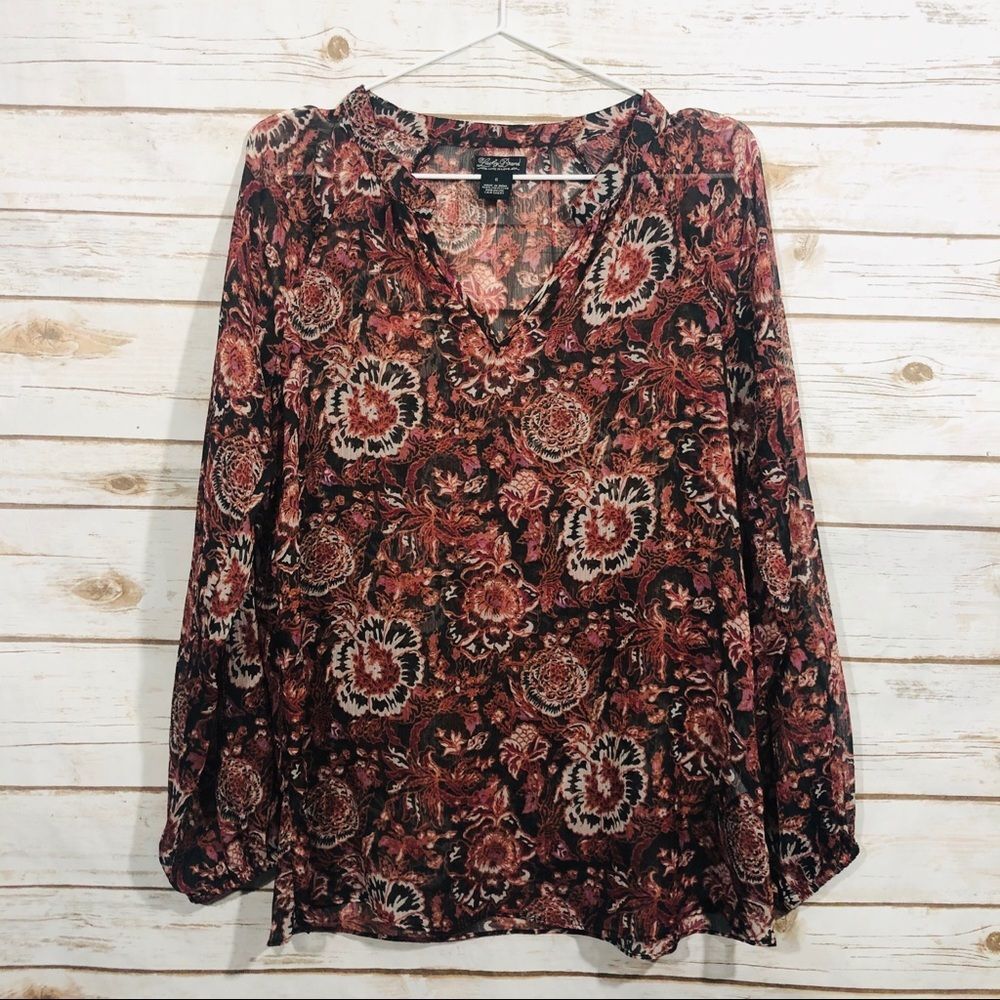 Lucky brand women's long sleeve v neck sheer blouse size S